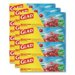Glad® Zipper Food Storage Plastic Bags, Quart Size, 7.75 x 7, Clear, 25 Bags/Box, 12 Boxes/Carton ; Non-Stock Item - Extended Delivery Time