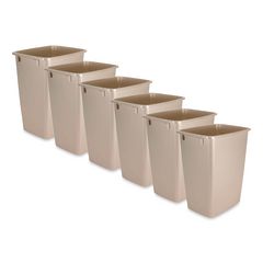 Rubbermaid® Open-Top Wastebasket, 9 gal, Plastic, Bisque, 6/Carton ; Non-Stock Item - Extended Delivery Time