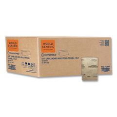 World Centric® 100% PCW Recycled Paper Towels, 1-Ply, 9 x 9, Natural, 250/Pack, 16 Packs/Carton ;