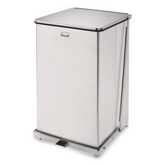 Rubbermaid® Commercial Defenders Heavy-Duty Steel Step Can, 25 gal, Stainless Steel, Stainless Steel ; Non-Stock Item - Extended Delivery Time