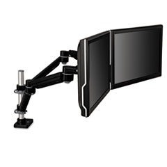3M™ Easy-Adjust Desk Mount 2-Arm for 27" Monitors, 360 deg Rotation, +55/-90 deg Tilt, 180 deg Pan, Black/Gray, Supports 20 lb
