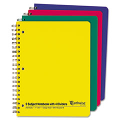 Oxford™ 100% Recycled Multi-Subject Notebooks, 5 Subject, Medium/College Rule, Randomly Assorted Covers, 11 x 8.5, 240 Sheets