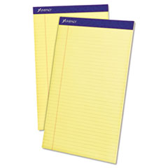 Ampad® Perforated Writing Pads, Wide/Legal Rule, 50 Canary-Yellow 8.5 x 14 Sheets, Dozen