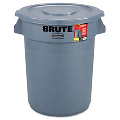 Rubbermaid® Commercial Brute Container with Lid, Round, Plastic, 32 gal, Gray