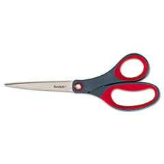 Scotch® Precision Scissors, 8" Long, 3.13" Cut Length, Gray/Red Straight Handle