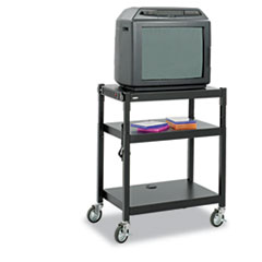 Safco® Adjustable-Height Steel AV Cart, Metal, 3 Shelves, (5) AC Outlets, 120 lb Capacity, 27.25" x 18.25" x 36.5", Black