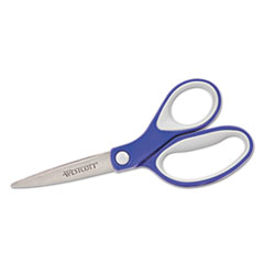 Westcott® KleenEarth Soft Handle Scissors, Pointed Tip, 7" Long, 2.25" Cut Length, Blue/Gray Straight Handle
