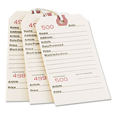Manila 10-pt 3-1/8 x 6-1/4 Cardstock PACK OF 10 Repair Tags with Stub Consecutively Numbered Strung 
