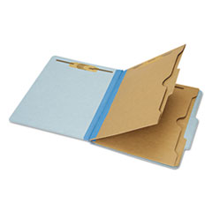 7530016006984, SKILCRAFT Pocket Classification Folder, 2" Expansion, 2 Dividers, 6 Fasteners, Letter Size, Light Blue, 10/Box