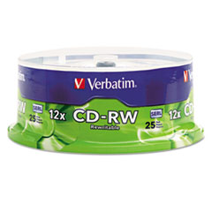 Verbatim® CD-RW Rewritable Disc, 700 MB/80 min, 12x, Spindle, Silver, 25/Pack