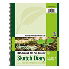 Pacon® Ecology Sketch Diary, 60 lb Stock, Green Cover, 11 x 8.5, 70 Sheets