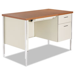 Alera® Single Pedestal Steel Desk, 45.25" x 24" x 29.5", Cherry/Putty