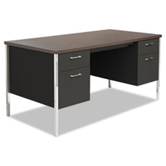 Alera® Double Pedestal Steel Desk, Metal Desk, 60w x 30d x 29-1/2h, Walnut/Black