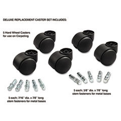 Master Caster® Deluxe Futura Casters, Flush Mount, Grip Ring Type B and Type K Stems, 2.19" Hard Nylon Wheel, Matte Black, 5/Set