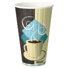 Dart® Duo Shield Insulated Paper Hot Cups, 16 oz, Tuscan Cafe, Chocolate/Blue/Beige, 35/Pack