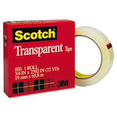 Scotch® Transparent Tape, 3/4" x 72yds, 3" Core, Clear