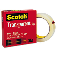 Scotch® Transparent Tape, 1" x 2592", 3" Core, Clear