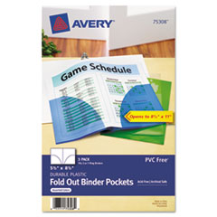 Avery® Small Binder Pockets, Fold-Out, 5 1/2 x 9 1/4, Assorted, 3/Pack