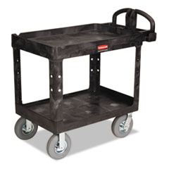 Rubbermaid® Commercial Heavy-Duty Utility Cart with Lipped Shelves, Plastic, 2 Shelves, 500 lb Capacity, 25.88" x 45.25" x 37.13", Black