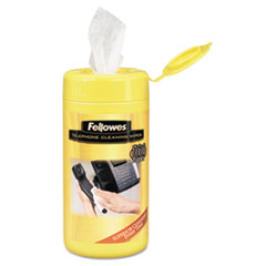 Fellowes® Telephone Surface Cleaner Wet Wipes, Cloth, 5 x 6, 100/Tub