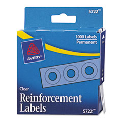 Avery® Dispenser Pack Hole Reinforcements, 1/4" Dia, Clear, 1000/Pack