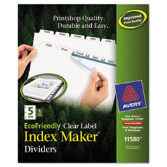 Avery® Index Maker EcoFriendly Print and Apply Clear Label Dividers with White Tabs, 5-Tab, 11 x 8.5, White, 5 Sets