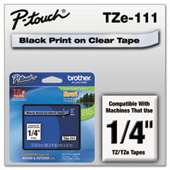 Brother P-Touch® TZe Standard Adhesive Laminated Labeling Tape, 1/4"w, Black on Clear
