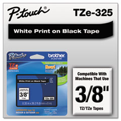 Brother P-Touch® TZe Standard Adhesive Laminated Labeling Tape, 0.35" x 26.2 ft, White on Black