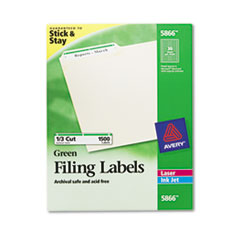 Avery® Permanent File Folder Labels, TrueBlock, Inkjet/Laser, Green Border, 1500/Box