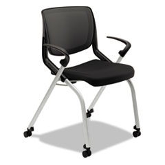 HON® Motivate Nesting/Stacking Flex-Back Chair, Supports Up to 300 lb, 19.25" Seat Height, Onyx Seat, Black Back, Platinum Base