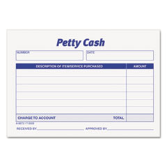 TOPS™ Petty Cash Slips, One-Part (No Copies), 5 x 3.5, 50 Forms/Pad, 12 Pads/Pack