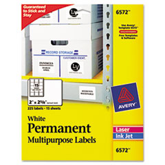 Avery® Permanent ID Labels, Inkjet/Laser, 2 x 2 5/8, White, 225/Pack