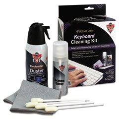 Dust-Off® Premium Keyboard Cleaning Kit, 50 mL Bottle, 5 1/4" x 7 1/2" Cloth, 4 Swabs