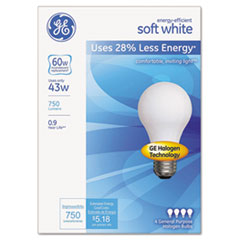 GE Dimmable Halogen A-Line Bulb, A19, 43 W, Soft White, 4/Pack