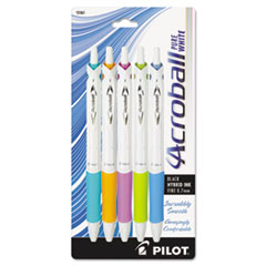 Pilot® Acroball PureWhite Advanced Ink Hybrid Gel Pen, Retractable, Fine 0.7 mm, Black Ink, Assorted Barrel Colors, 5/Pack