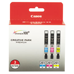 Canon® 6449B009 (CLI-251XL) ChromaLife100+ High-Yield Ink, 695 Page-Yield, Cyan/Magenta/Yellow
