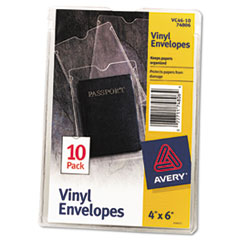 Avery® Top-Load Clear Vinyl Envelopes w/Thumb Notch, 4 x 6, Clear, 10/Pack