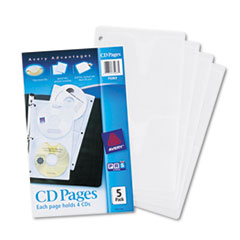 Avery® Two-Sided CD Organizer Sheets for Three-Ring Binder, 4 Disc Capacity, Clear, 5/Pack