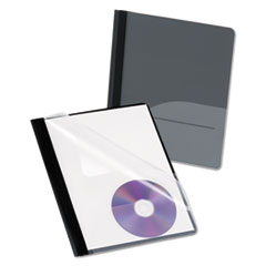 Oxford™ Clear Front Report Cover, CD Pocket, 3 Fasteners, Letter, Black, 25/Box