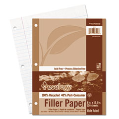 Pacon® Ecology Filler Paper, 3-Hole, 8 x 10.5, Wide/Legal Rule, 150/Pack