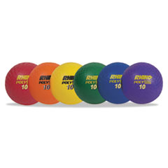 Champion Sports Rhino Playground Ball Set, 10" Diameter, Rubber, Assorted, 6 Balls/Set
