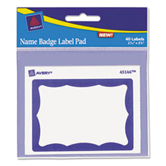 Avery® Name Badge Label Pad, 3 x 4 Pad, 2-7/16 x 3-3/8 Labels, Blue/White, 40 Labels/Pk
