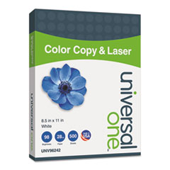 Universal® Deluxe Color Copy and Laser Paper, 98 Bright, 28 lb Bond Weight, 8.5 x 11, White, 500/Ream