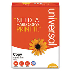 Universal® Copy Paper, 92 Bright, 20 lb, 8.5 x 11, White, 500 Sheets/Ream, 10 Reams/Carton