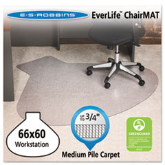 ES Robbins® EverLife Chair Mats For Medium Pile Carpet, Contour,  66 x 60, Clear
