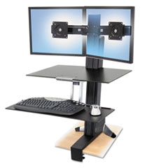 Ergotron® WorkFit-S Sit-Stand Workstation w/Worksurface, Dual LCD Monitors, Aluminum/Black