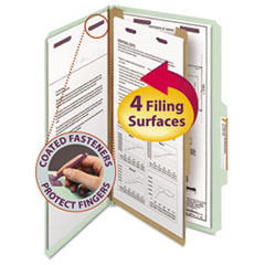 Pressboard Classification Folders, Four SafeSHIELD Fasteners, 2/5-Cut Tabs, 1 Divider, Legal Size, Gray-Green, 10/Box