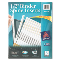 Avery® Binder Spine Inserts, 1/2" Spine Width, 16 Inserts/Sheet, 5 Sheets/Pack