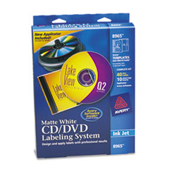 Avery® CD/DVD Design Labeling Kits, Matte White, 40 Inkjet Labels and 10 Inserts