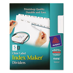 Avery® Print and Apply Index Maker Clear Label Dividers with Printable Label Strip and White Tabs, 5-Tab, 11 x 8.5, White, 1 Set